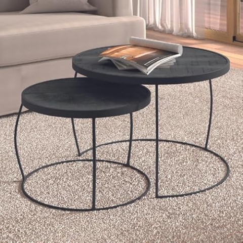 2er-Set Couchtische Lars-schwarzes Magnolienholz