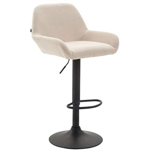 CLP Barhocker Braga Stoffbezug I Höhenverstellbarer Barstuhl Mit Metallgestell I Thekenhocker Mit Integrierter Fußstütze, Farbe:Creme, Gestell Farbe:schwarz