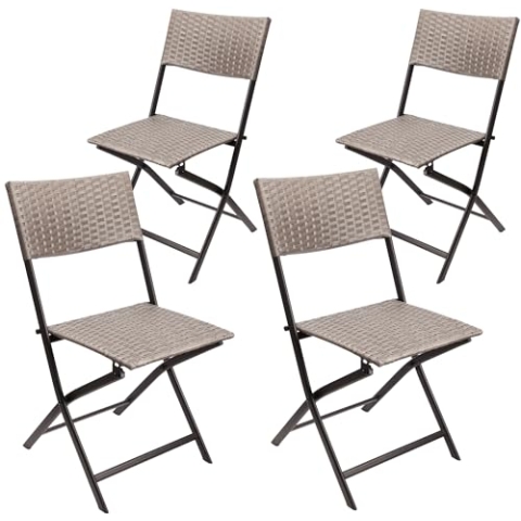 BRUBAKER 4er Set Gartenstuhl Toskana - Polyrattan Klappstuhl wetterfest und robust - Balkonstuhl klappbar - Campingstuhl für Garten Balkon Terrasse - Camping Stuhl - Grau Braun