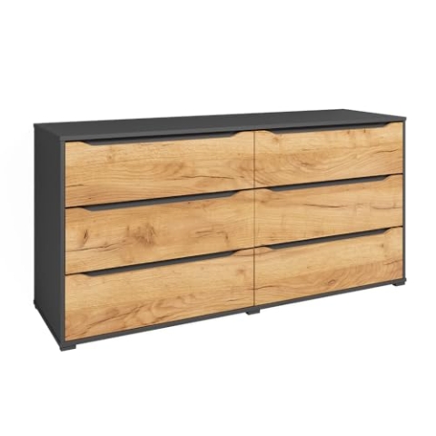 Vicco Kommode Ruben, Goldkraft Eiche/Anthrazit, 48 x 77.6 cm mit Schubladen