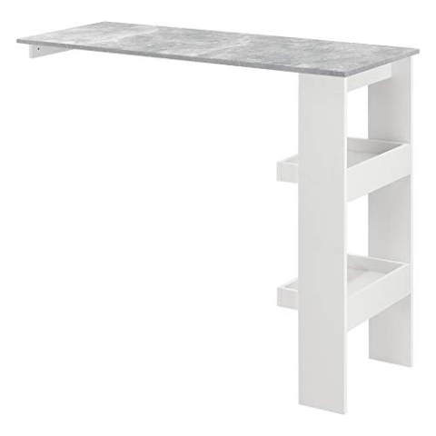 [en.casa] Bartisch Bromölla 120 x 45 x 106 Stehtisch für Wandmontage mit Ablagen Weiß/Betonoptik