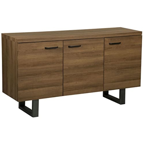 Beliani Modernes Sideboard mit 3 Türen dunkler Holzfarbton Industrieller Stil Timber