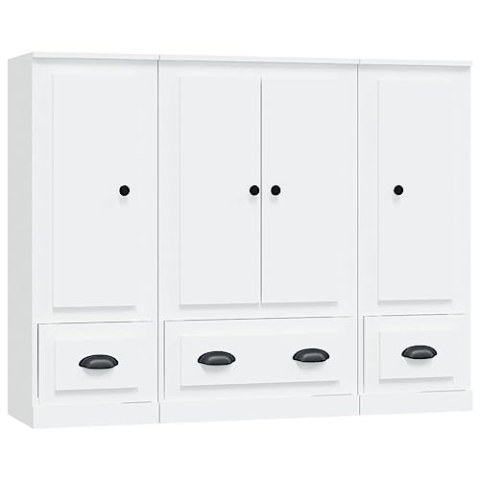 vidaXL Highboard 3 STK., Sideboard mit viel Stauraum, Mehrzweckschrank Buffetschrank, Kommode Schrank für Wohnzimmer, Modern, Weiß Holzwerkstoff