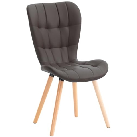 CLP Esszimmerstuhl Elda Mit Polsterung Und Kunstlederbezug I Lehnstuhl Mit Holzgestell I Polsterstuhl Mit Ziernähten, Farbe:braun