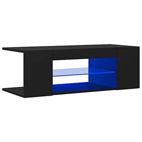 vidaXL TV Schrank mit LED-Leuchten Lowboard Fernsehschrank Fernsehtisch Sideboard HiFi-Schrank TV Möbel Tisch Board Schwarz 90x39x30cm