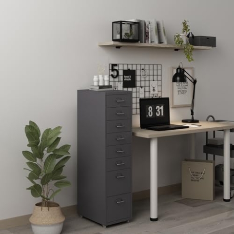 [en.casa] Rollcontainer Kökar Schubladenschrank Metall Aktenschrank mit 8 Schubladen Bürowagen mit Rollen für Arbeitszimmer 109 x 28 x 41 cm Dunkelgrau