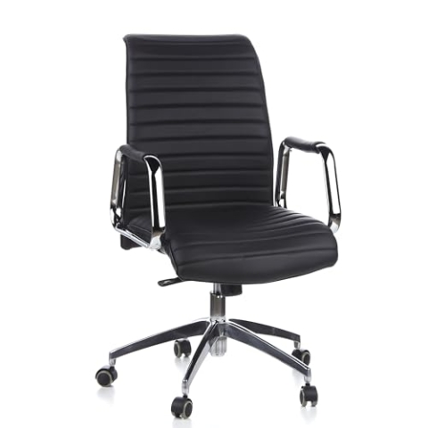 hjh OFFICE 600910 Chefsessel ASPERA 10 Leder Schwarz/Chrom hochwertiger Bürostuhl, mittelhohe Rückenlehne