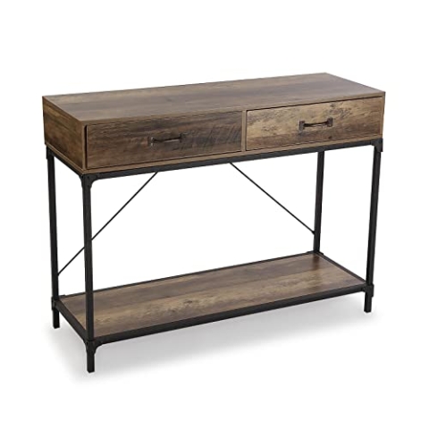 Versa Bremen Schmales Möbelstück für den Eingangsbereich oder Flur, Moderner Konsolentisch, mit 2 Schubladen, Maßnahmen (H x L x B) 76 x 100 x 35 cm, Holz, Farbe: Braun