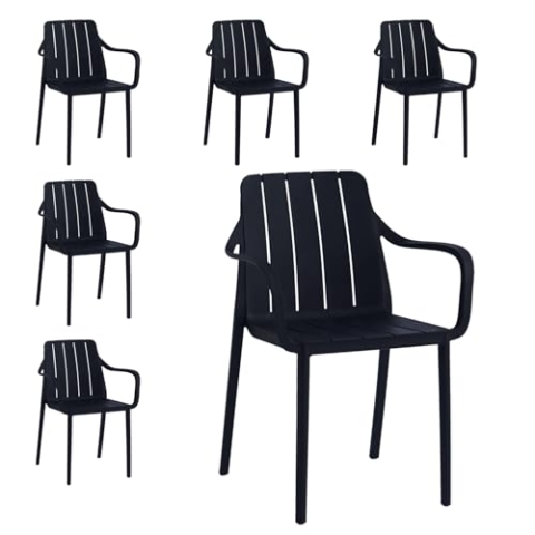 VORTIVO Gartenstühle 6er Set stapelbar - Hochwertige Outdoor-Stühle in Schwarz, wetterfest, UV-beständig, bis 200 kg – für Balkon, Terrasse & Esszimmer