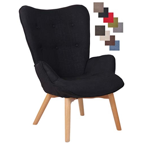 CLP Lounger Durham Mit Stoffbezug I Ohrensessel Mit Buchenholz Gestell I Loungesessel Mit Max. Belastbarkeit Bis 136 kg, Farbe:schwarz
