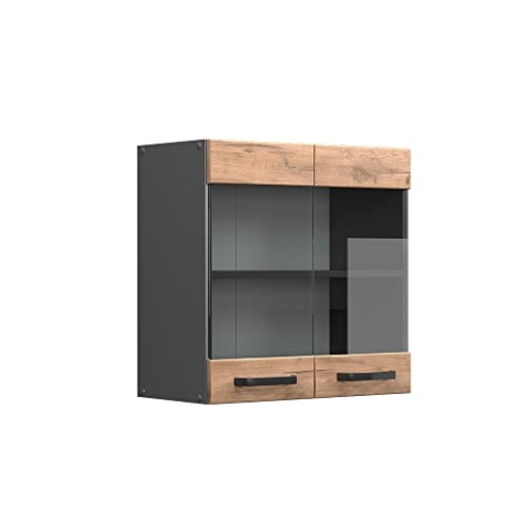 Vicco Küchenglasschrank R-Line, Glashängeschrank, Goldkraft Eiche/Anthrazit, 60 cm