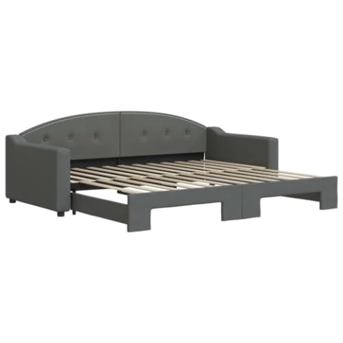 vidaXL Tagesbett, Ausziehbar Schlafsofa mit Lattenrost, Bettsofa Gästebett für Schlafzimmer Wohnzimmer, Sofa Bett Ausziehbett, Dunkelgrau 90x200 cm Stoff