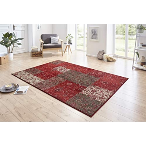 Hanse Home Teppich Kirie – Patchwork Teppich Kurzflor Modern Vintage Design Teppiche für Esszimmer, Wohnzimmer, Kinderzimmer, Flur, Schlafzimmer, Küche – Rot Braun 120x170cm