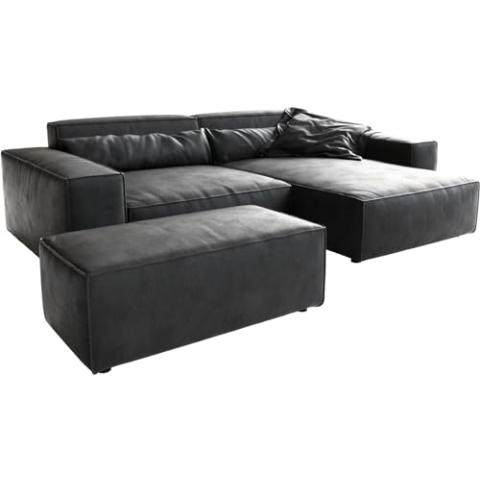 DELIFE Eckcouch Sirpio XL Lederimitat Vintage Anthrazit 270x170 Recamiere variabel Hocker