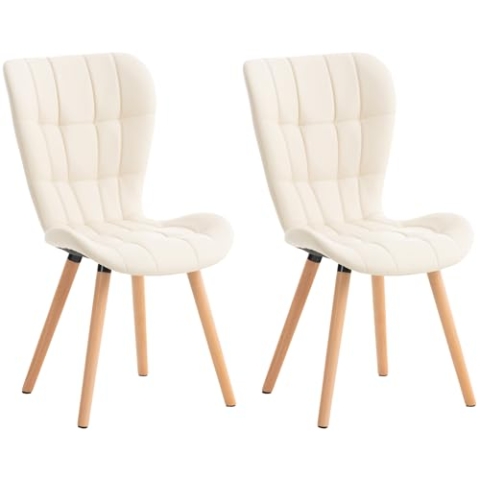 CLP 2er Set Esszimmerstuhl Elda I Stoff, Kunstleder, Samt I Lehnstuhl Mit Robustem Holzgestell Und Stilvollen Ziernähten, Farbe:Creme, Material:Kunstleder