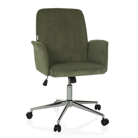 hjh OFFICE Homeoffice Stuhl gepolstert mit Cord-Optik SOLAO Cord Schreibtischstuhl Drehstuhl mit Rollen höhenverstellbar, Dunkelgrün
