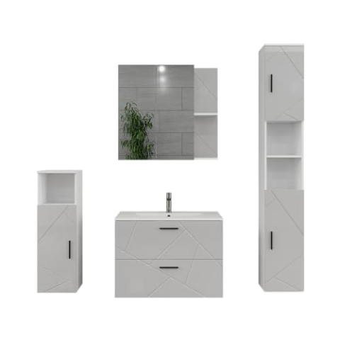 Vicco Badmöbel-Set Irma, Weiß/Weiß Hochglanz, 5 Teile