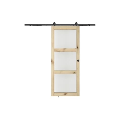 Vente-unique-Schiebetür mit Laufschienensystem mit 3 Fenstern - 205 x 93 cm - Holz - Sicherheitsglas mattiert - Acosta II