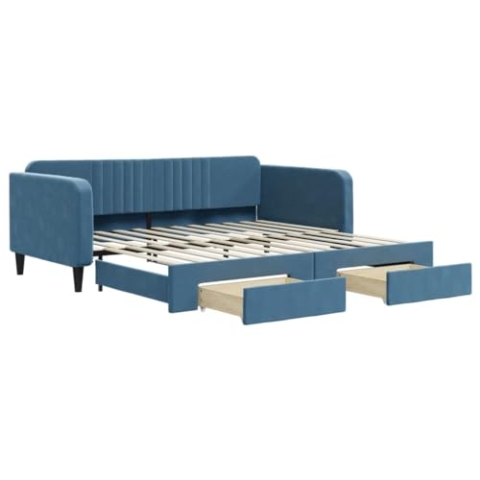 vidaXL Tagesbett, Ausziehbar Schlafsofa mit Schubladen, Bettsofa Gästebett für Schlafzimmer Wohnzimmer, Sofa Bett Ausziehbett, Blau 100x200 cm Samt