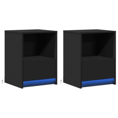 vidaXL Nachttische 2 STK., Nachttisch mit LED Schublade, Nachtschrank für Schlafzimmer, Nachtkonsole Nachtkommode, Modern, Schwarz Holzwerkstoff