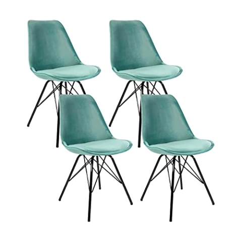 Kick Collection 4er Set Esszimmerstühl Velvet - Samt - Minzgrün - Modern und Hochwertig - Samtstoff und Metall - Erhältlich in vielen Farben