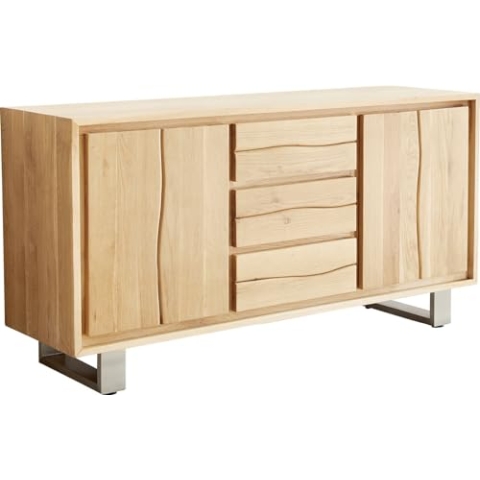 DELIFE Kommode Live-Edge Eiche Natur 150 cm 2 Türen 3 Schübe Sideboard