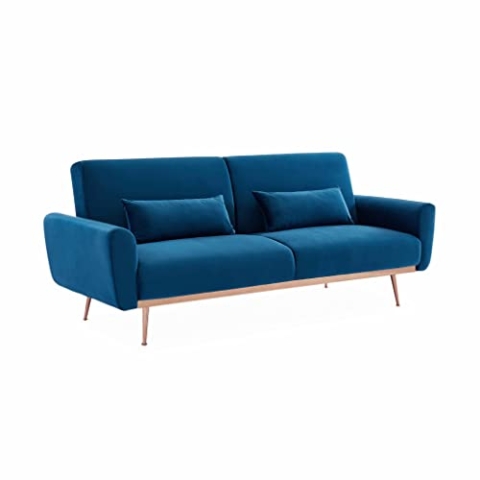 Alice's Home - Schlafsofa Design aus Samt – Oskar – 2-3-Sitzer skandinavisch rechts mit feinen Füßen in Roségold