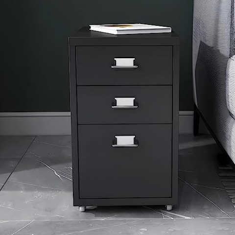 [en.casa] Rollcontainer Kökar Schubladenschrank Metall Aktenschrank mit 3 Schubladen Bürowagen mit Rollen für Arbeitszimmer 48 x 28 x 41 cm Schwarz matt