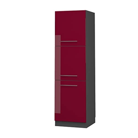 Vicco Herdumbauschrank Fame-Line, Herdschrank, Bordeaux Hochglanz/Anthrazit, 60 cm