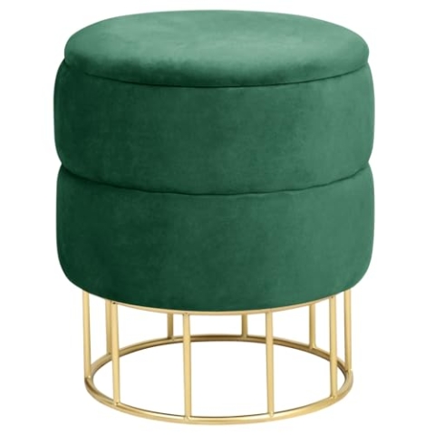 AKORD Sitzhocker Elza gesteppter Velours mit Ablage 37 cm | | Pouffe | Fußhocker | Ablage für kleine Gegenstände | Velours | Gesteppter Pouf | B37 x H42 x T | 4,50 kg | Flaschengrün/Flaschengrün