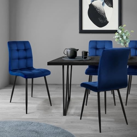 ML-Design Esszimmerstühle 4er Set, Dunkelblau, Küchenstuhl mit Samtbezug, Wohnzimmerstuhl mit Rückenlehne, Polsterstuhl mit Metallbeinen, Ergonomischer Stuhl für Esstisch, Esszimmerstuhl Küchenstühle