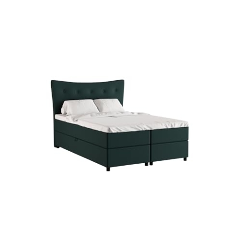 PANDA MÖBEL Nevada Boxspringbett 140 x 200 cm Doppelbett mit hochwertiger Bonell-Matratze und Topper, Polsterbett mit Bettkasten, Schlafzimmer, Bequem, Modern, Stilvoll