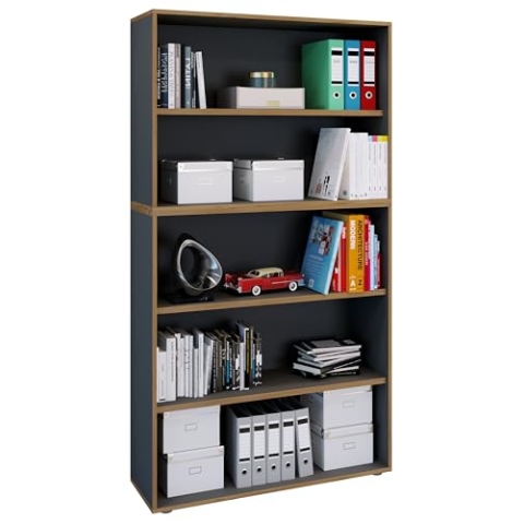 VCM Holzregal stehend | platzsparender Aktenschrank | Maße ca. B. 100 x H. 183 x T. 33 cm | Elegantes Regal | Büroregal – Salia 5fach B. 100 cm Anthrazit