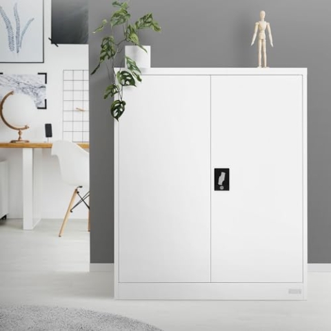 ML-Design Aktenschrank abschließbar, 90x40x109 cm, Weiß, Stahl, 3 höhenverstellbare Einlegeböden, Büroschrank mit 2 Türen, Metallschrank Stahlschrank Aufbewahrungsschrank Lagerschrank Materialschrank