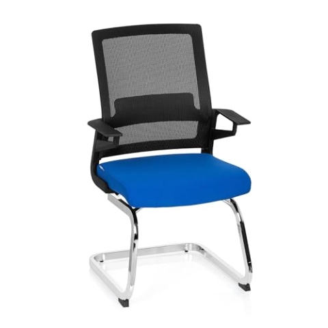 hjh OFFICE 732070 Besucherstuhl Inventor V Stoff/Netzrücken Schwarz Blau Stuhl Freischwinger mit Lordosenstütze