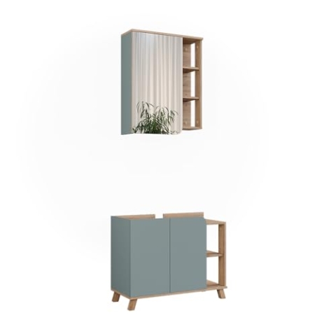 Vicco Badmöbel-Set Karen, Sonoma/Blau, 2 Teile