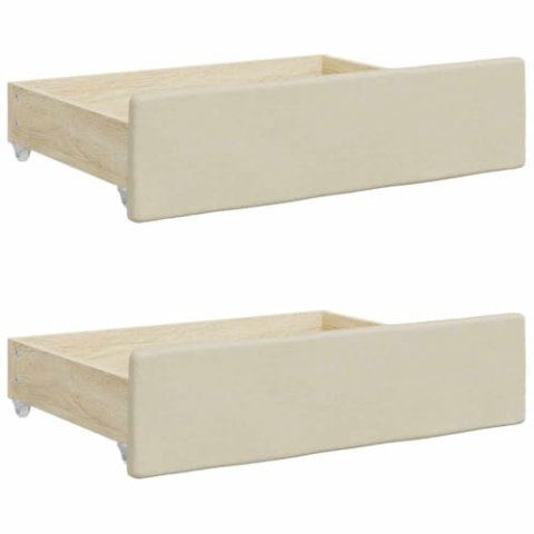 vidaXL Bettschubladen 2 STK., Bettkasten mit Rollen, Schubkasten Schublade für Bett, Bettschubkasten Unterbettschublade, Creme Holzwerkstoff Kunstleder