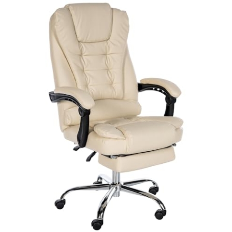CLP Bürostuhl Oxygen I Schreibtischstuhl Mit Fußablage I Ergonomischer Drehstuhl stufenlos höhenverstellbar I bis 135 kg belastbar, Farbe:Creme, Material:Kunstleder