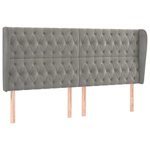 vidaXL Kopfteil mit Ohren, Bettkopfteil mit Holzbeinen, Höhenverstellbar Polsterkopfteil für Bett, Betthaupt Bettzubehör Schlafzimmer, Hellgrau 203x23x118/128cm Samt