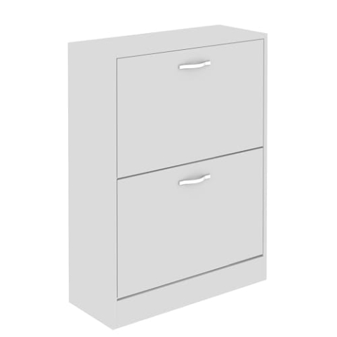 Vida Designs Schuhschrank mit 2 Schubladen, Schrank, Schuhaufbewahrung, Organizer, herunterziehbares Holzmöbel, weiß