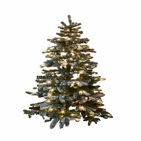 Loberon Weihnachtsbaum Mannier, Natürliche Optik, mit Kunstschnee Bestäubt, inkl. LEDs, 90x68 cm, Weihnachten, Weihnachtsdeko, Christbaum, Polyethylen, PVC, grün/weiß