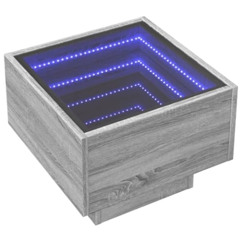 vidaXL Beistelltisch, Sofatisch mit LED Glasplatte, Couchtisch für Schlafzimmer Wohnzimmer, Nachttisch Teetisch, Grau Sonoma Holzwerkstoff