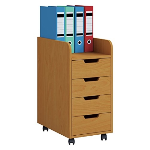 VCM Rollcontainer | Beistellcontainer mit Schubladen | Maße ca. H. 74 x B. 40 x T. 50 cm | Bürocontainer – Konal Maxi Buche