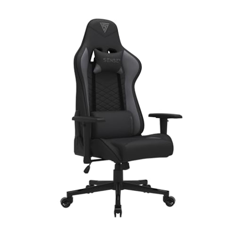 SENSE7 Gaming Stoff Spellcaster Bürostuhl Zocker Gamer Ergonomischer Stuhl Armlehne Einteiliger Stahlrahmen Einstellbarer Neigungswinkel Schwarz-Grau, 43-52 x 69,5 x 57, 5902659841551