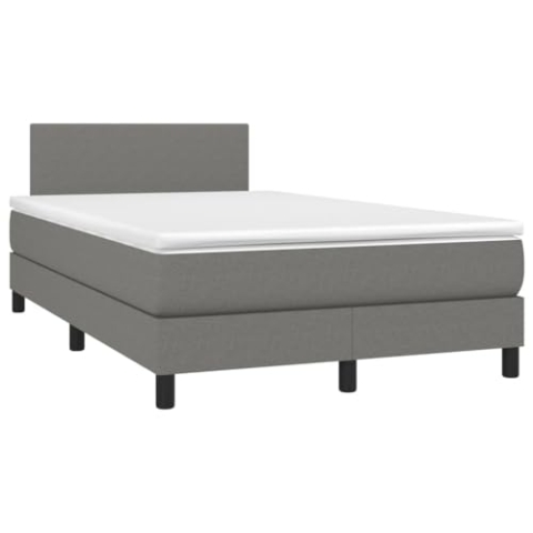 vidaXL Boxspringbett, Bett mit Matratze LED, Bettgestell mit Lattenrost, Polsterbett Doppelbett für Schlafzimmer, Dunkelgrau 120x190cm Stoff
