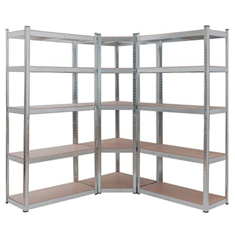 Arebos 3er Set Regalsystem Metall Lagerregal 1x Eckregal & 2X Lagerregale 15 Böden | Eckregal Kombination | bis zu 2625 kg Tragkraft | Stecksystem | Mittelquerstrebe für mehr Stabilität | Silber
