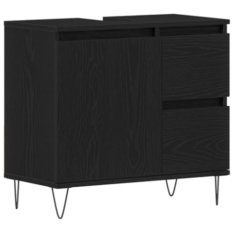 vidaXL Moderne Badezimmer Staueinheit aus schwarzer Eiche mit Schubladen - Stylisches und funktionales Design für den Hausgebrauch - Organisiere Deine Essentials