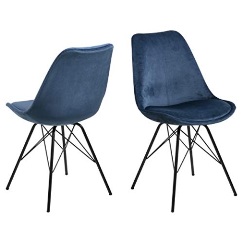 AC Design Furniture Emanuel Esszimmerstühle 2er Set, B: 48,5 x H: 85,5 x T: 54 cm, Marineblau/Schwarz, Samt/Metall, 2 Stk