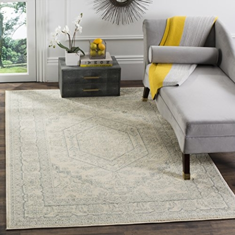 SAFAVIEH Traditionell Teppich für Wohnzimmer, Esszimmer, Schlafzimmer - Adirondack Collection, Kurzer Flor, Elfenbein und Schiefer, 122 X 183 cm