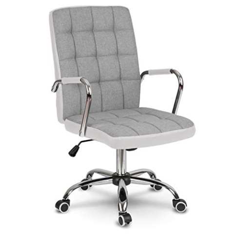 SOFOTEL Bürostuhl aus grauem und weißem Stoff, mit TILT-Mechanismus, stufenloser Höhenverstellung und Neigung der Rückenlehne, Doppelrollen, Höhenverstellung